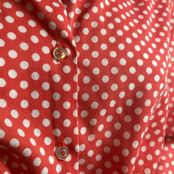 Vintage, made in USA white and red polkadot tie front top. - Picture 2 of 9